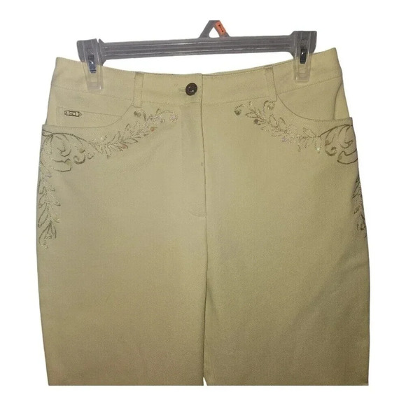 New $245 St. John Classic Bootcut Jean Lemonade Yellow Embroidered Size 6 - Picture 3 of 12